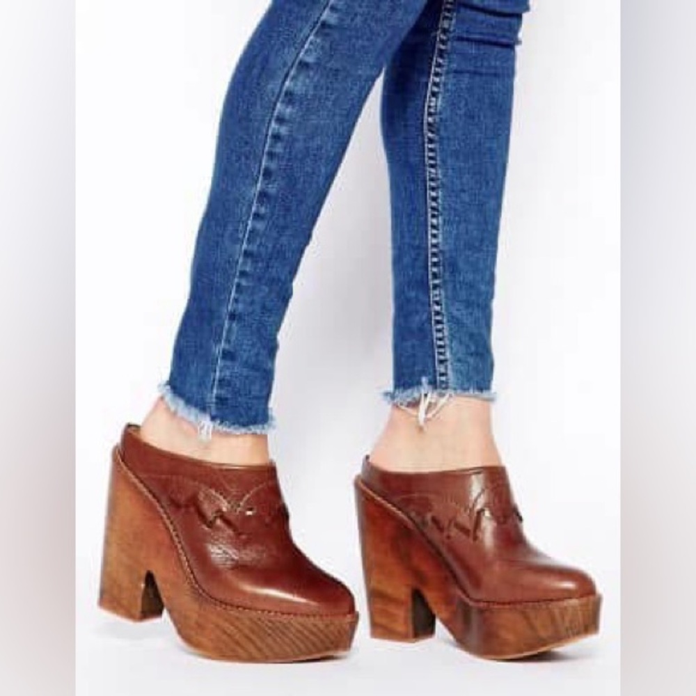 Free People Chestnut Leather Clogs